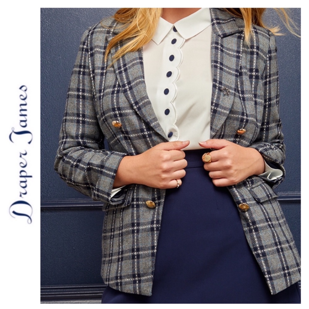 Draper James Eloquii Plaid Double Breasted Blazer